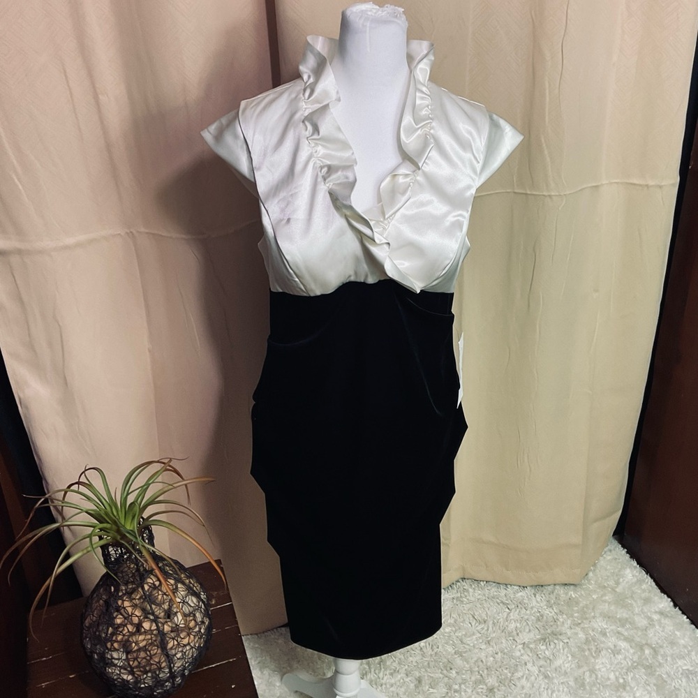 Xscape  By Joanna Chen Black and White Ruffle Dress